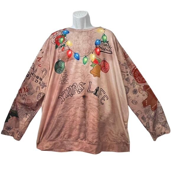 Funny Faux Christmas Tattoos Naked Look Ugly Christmas Tee Shirt Size 3XL - Picture 1 of 2